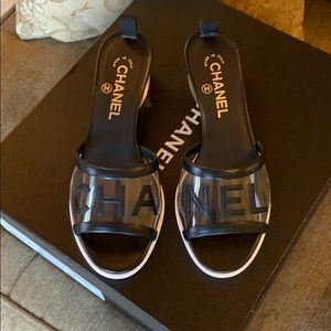 Chanel Size 7 PVC/Lambskin Mules